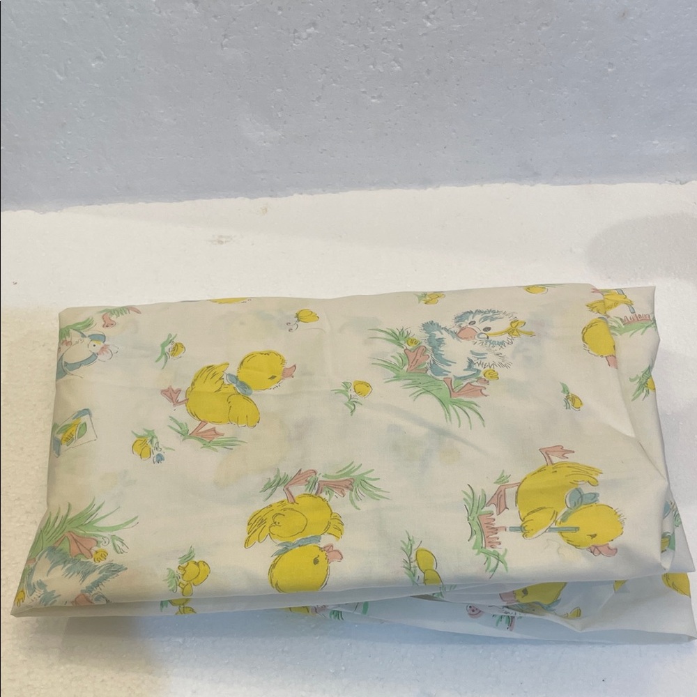 Vintage Wamsutta Yellow Duck Print Crib Sheet